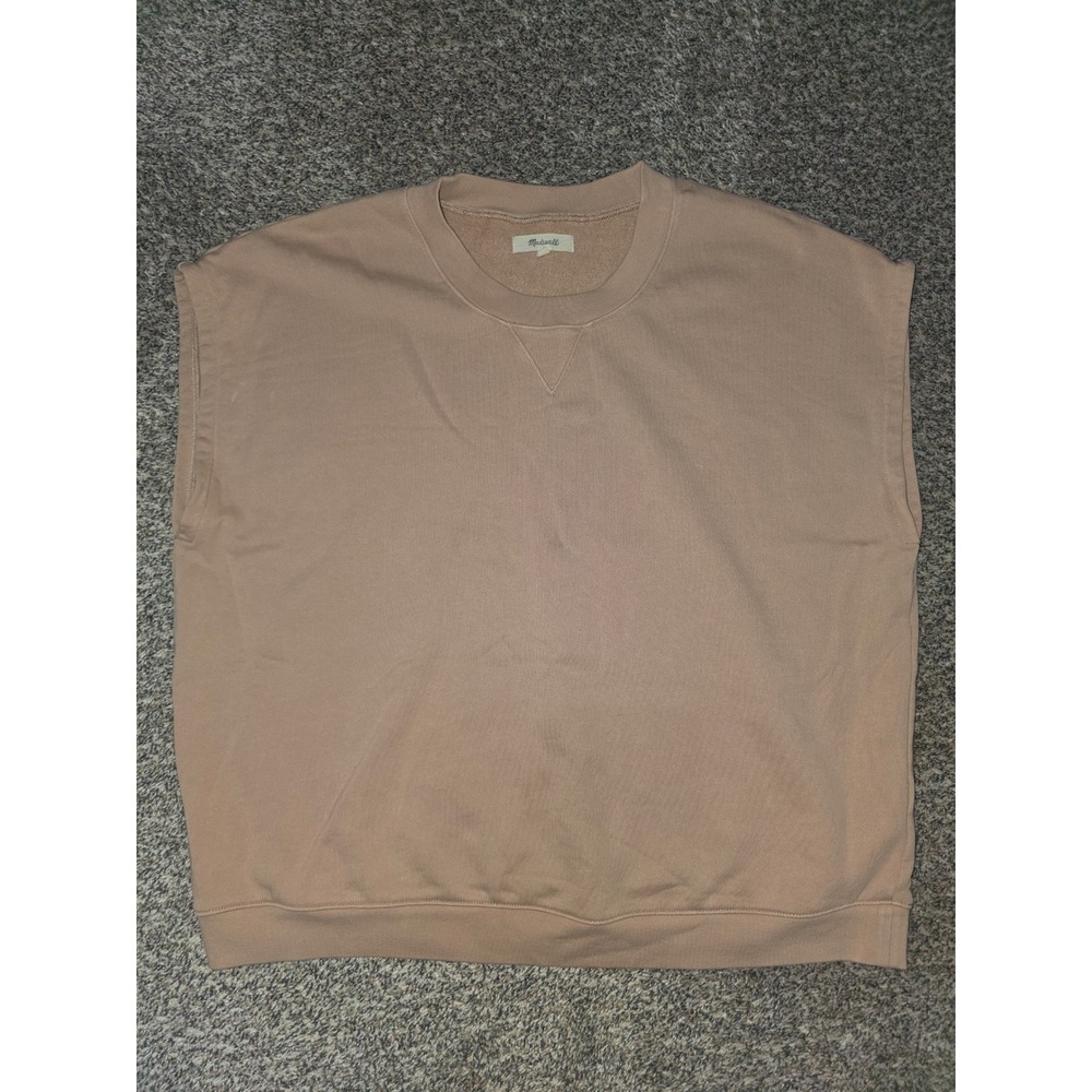 Madewell Womens Large Tan Beige French Terry Sleeveless Sweatshirt Vest Top